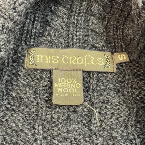 Inis Crafts Cardigan Sweater Womens Small Gray Merino Wool Cable Knit Shawl - Picture 2 of 7